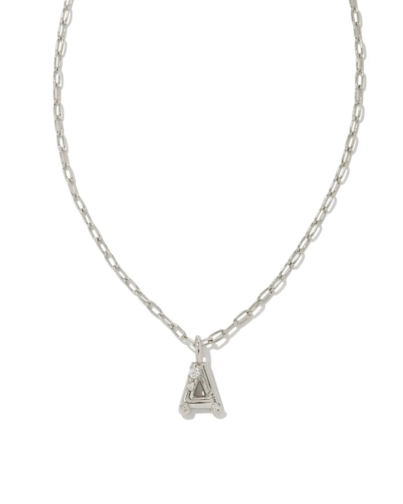 Kendra Scott Crystal Letter A Short Pendant Necklace Silver White CZ-Necklaces-Kendra Scott-N00190RHD-The Twisted Chandelier