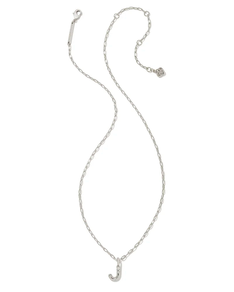 Kendra Scott Crystal Letter J Short Pendant Necklace Silver White CZ-Necklaces-Kendra Scott-N00199RHD-The Twisted Chandelier