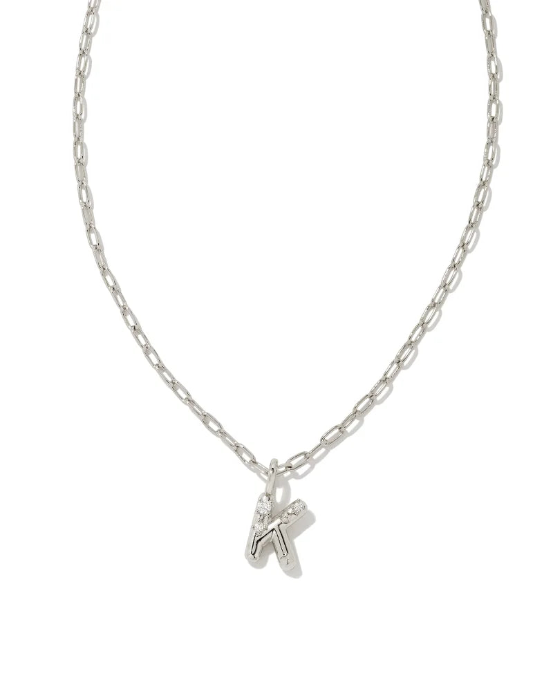 Kendra Scott Crystal Letter K Short Pendant Necklace Silver White CZ-Necklaces-Kendra Scott-N00201RHD-The Twisted Chandelier