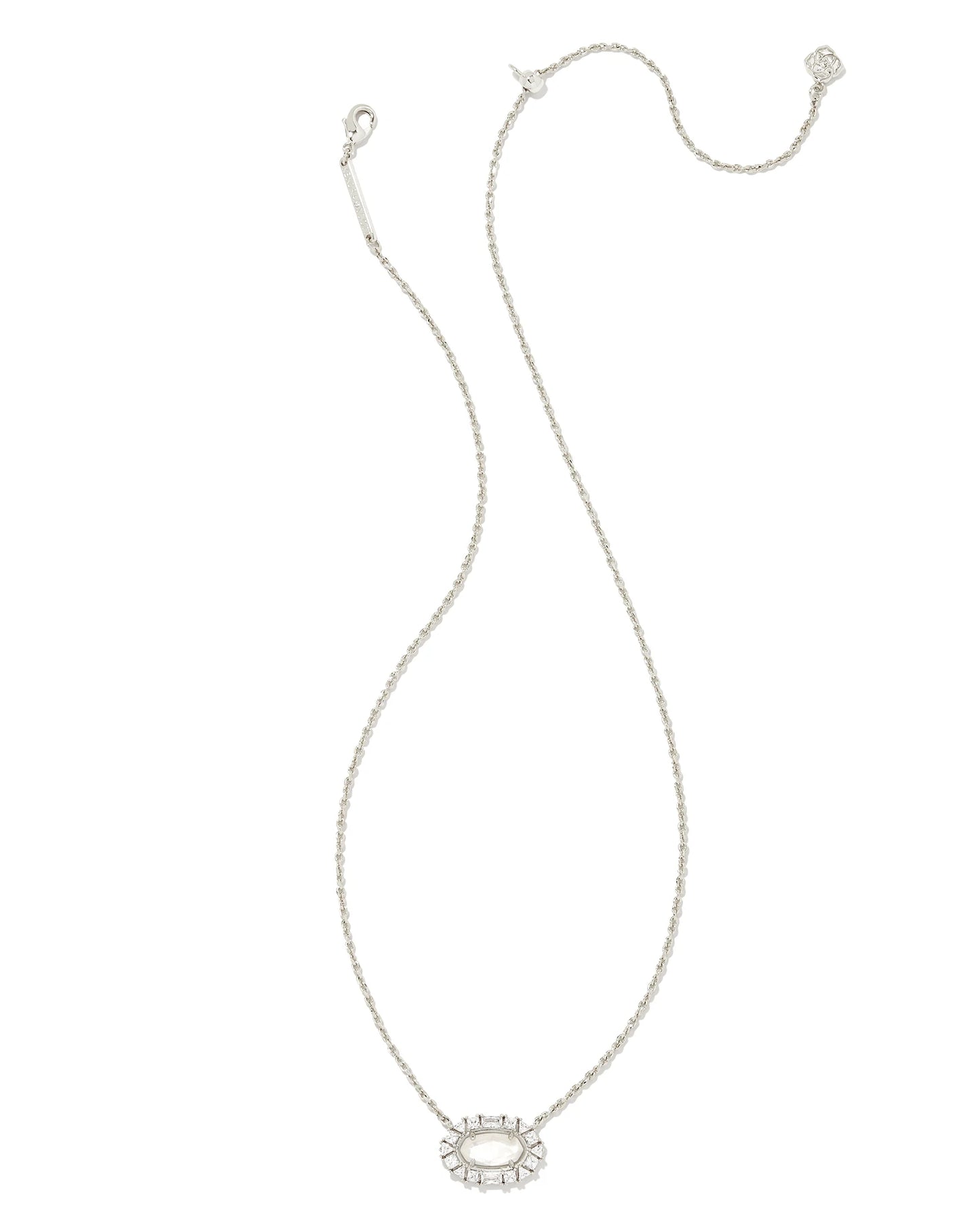 Kendra Scott Elisa Crystal Frame Short Pendant Necklace Silver Ivory Mother of Pearl-Necklaces-Kendra Scott-N00330RHD-The Twisted Chandelier