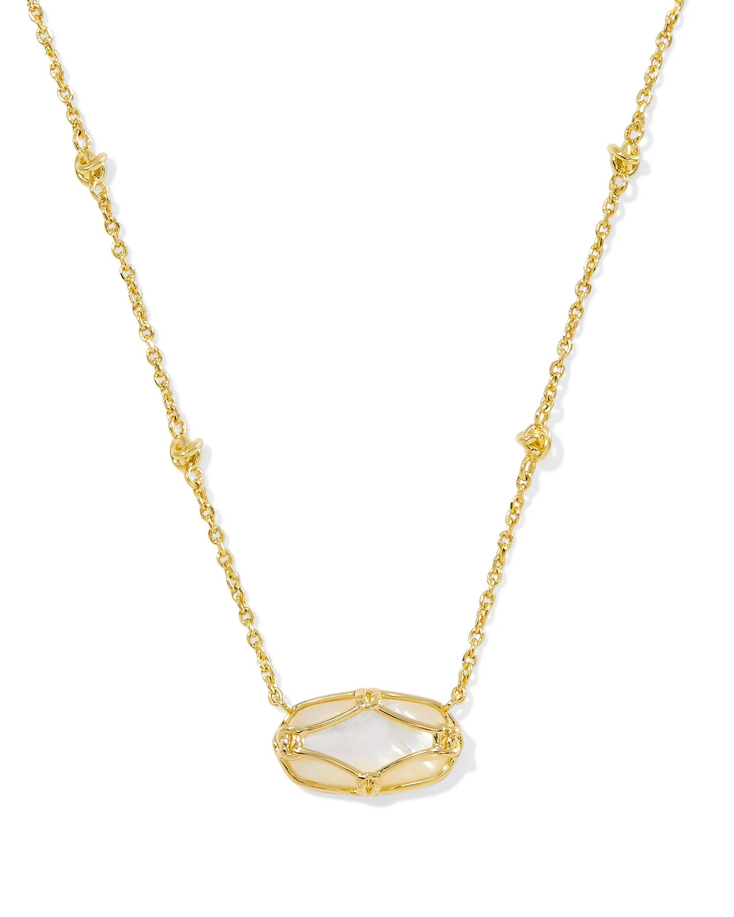 Kendra Scott Elisa Lattice Frame Short Pendant Necklace Gold Ivory Mother Of Pearl-Necklaces-Kendra Scott-N00987GLD-The Twisted Chandelier
