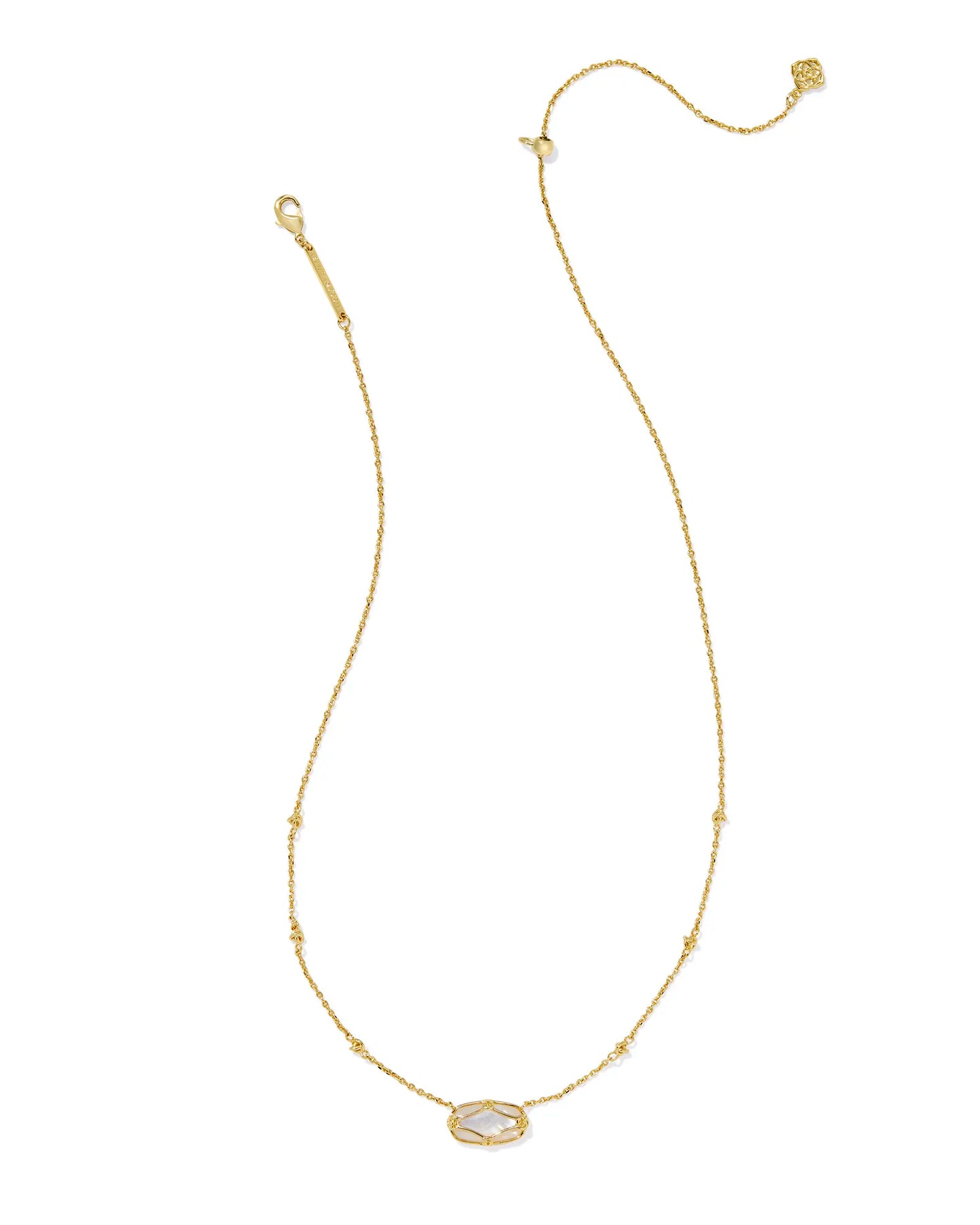 Kendra Scott Elisa Lattice Frame Short Pendant Necklace Gold Ivory Mother Of Pearl-Necklaces-Kendra Scott-N00987GLD-The Twisted Chandelier