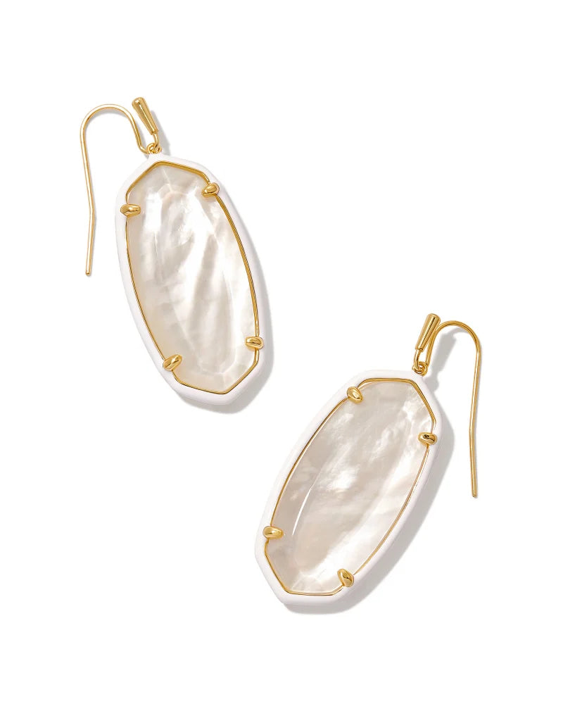Kendra Scott Elle Enamel Frame Drop Earrings Gold Ivory Mix-Earrings-Kendra Scott-E00049GLD-The Twisted Chandelier