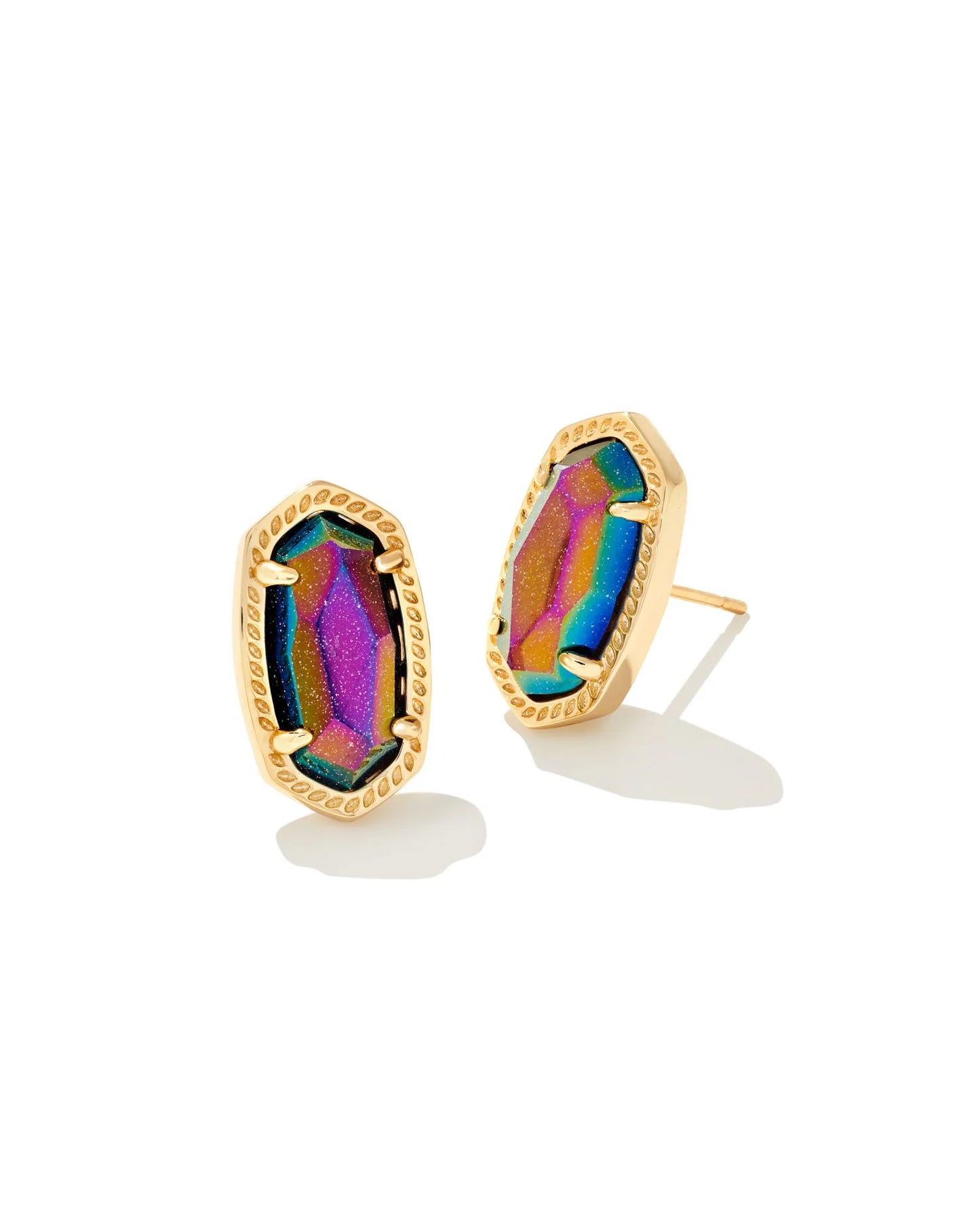 Kendra Scott Ellie Stud Earrings Gold Iridescent Blue Goldstone-Earrings-Kendra Scott-E6031GLD-The Twisted Chandelier