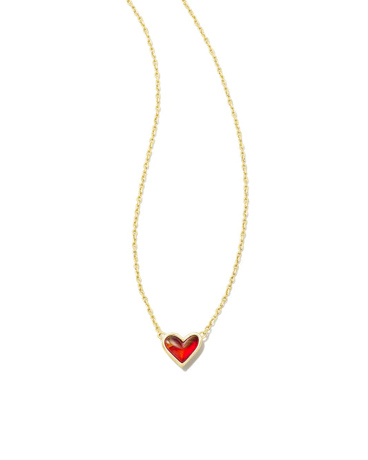 Kendra Scott Framed Ari Heart Short Pendant Necklace Gold Red Opalescent Resin-Necklaces-Kendra Scott-N00347GLD-The Twisted Chandelier