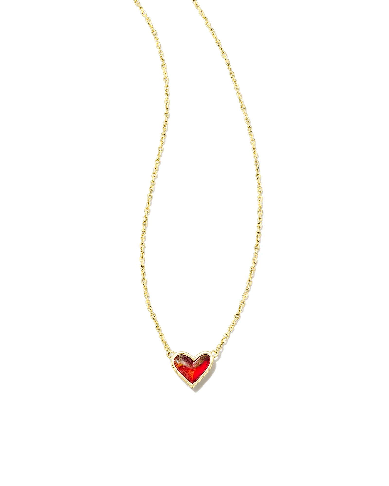 Kendra Scott Framed Ari Heart Short Pendant Necklace Gold Red Opalescent Resin-Necklaces-Kendra Scott-N00347GLD-The Twisted Chandelier