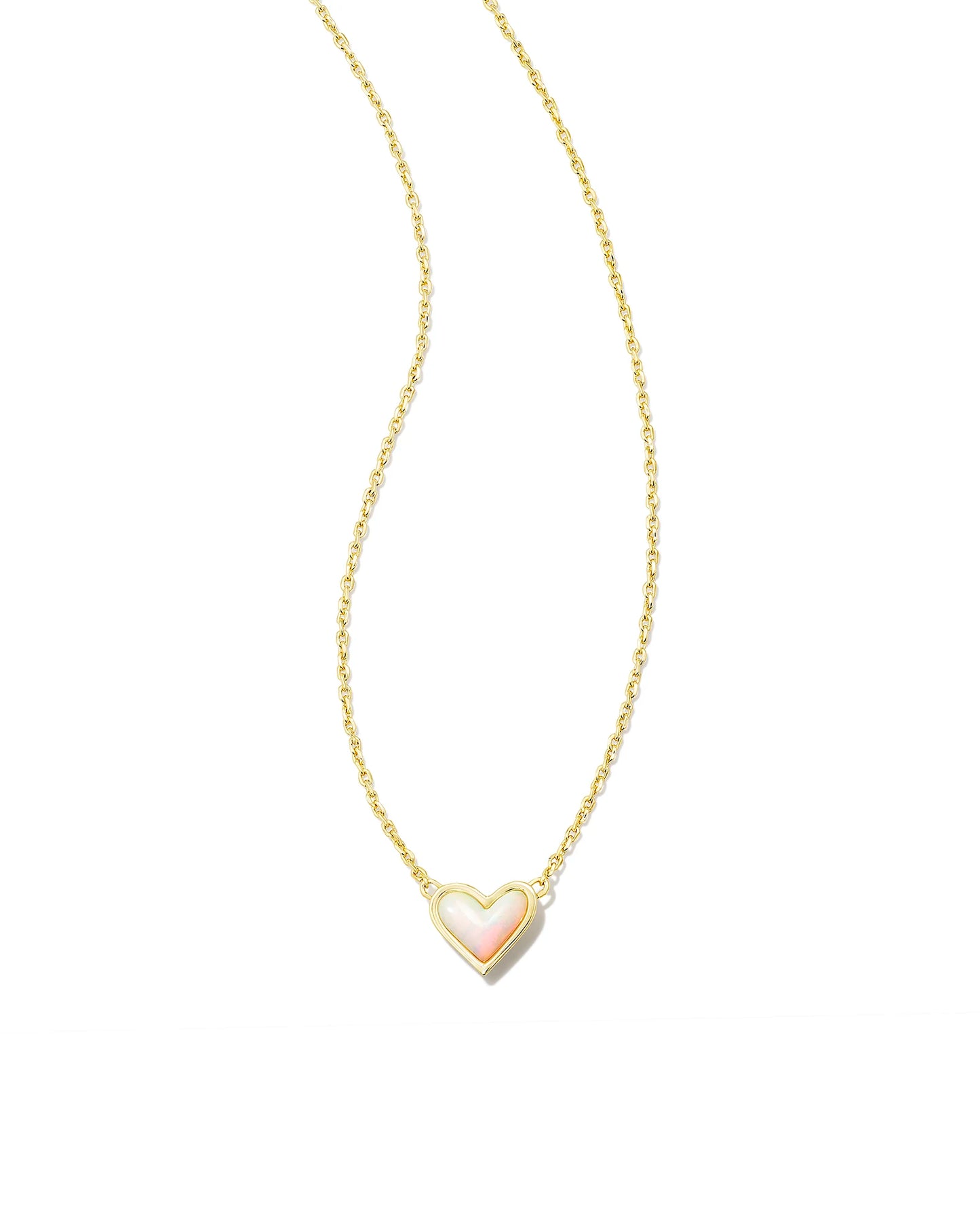Kendra Scott Framed Ari Heart Short Pendant Necklace Gold White Opalescent Resin-Necklaces-Kendra Scott-N00347GLD-The Twisted Chandelier