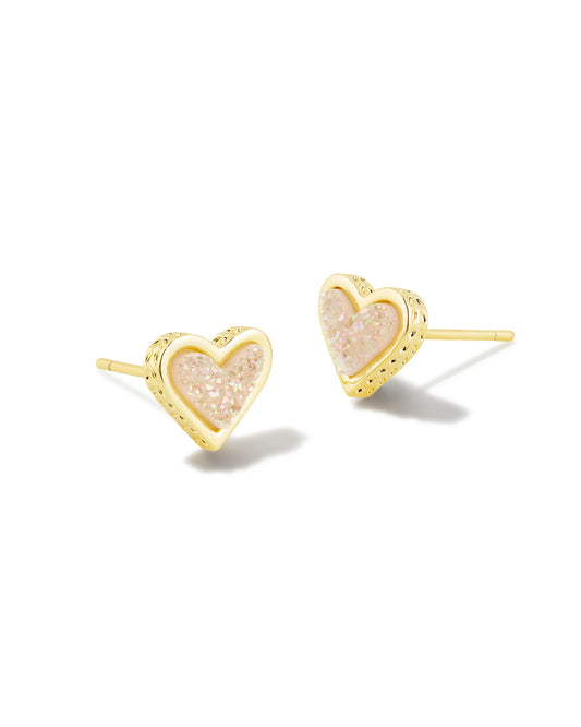 Kendra Scott Framed Ari Heart Stud Earrings Gold Iridescent Drusy-Earrings-Kendra Scott-E00276GLD-The Twisted Chandelier