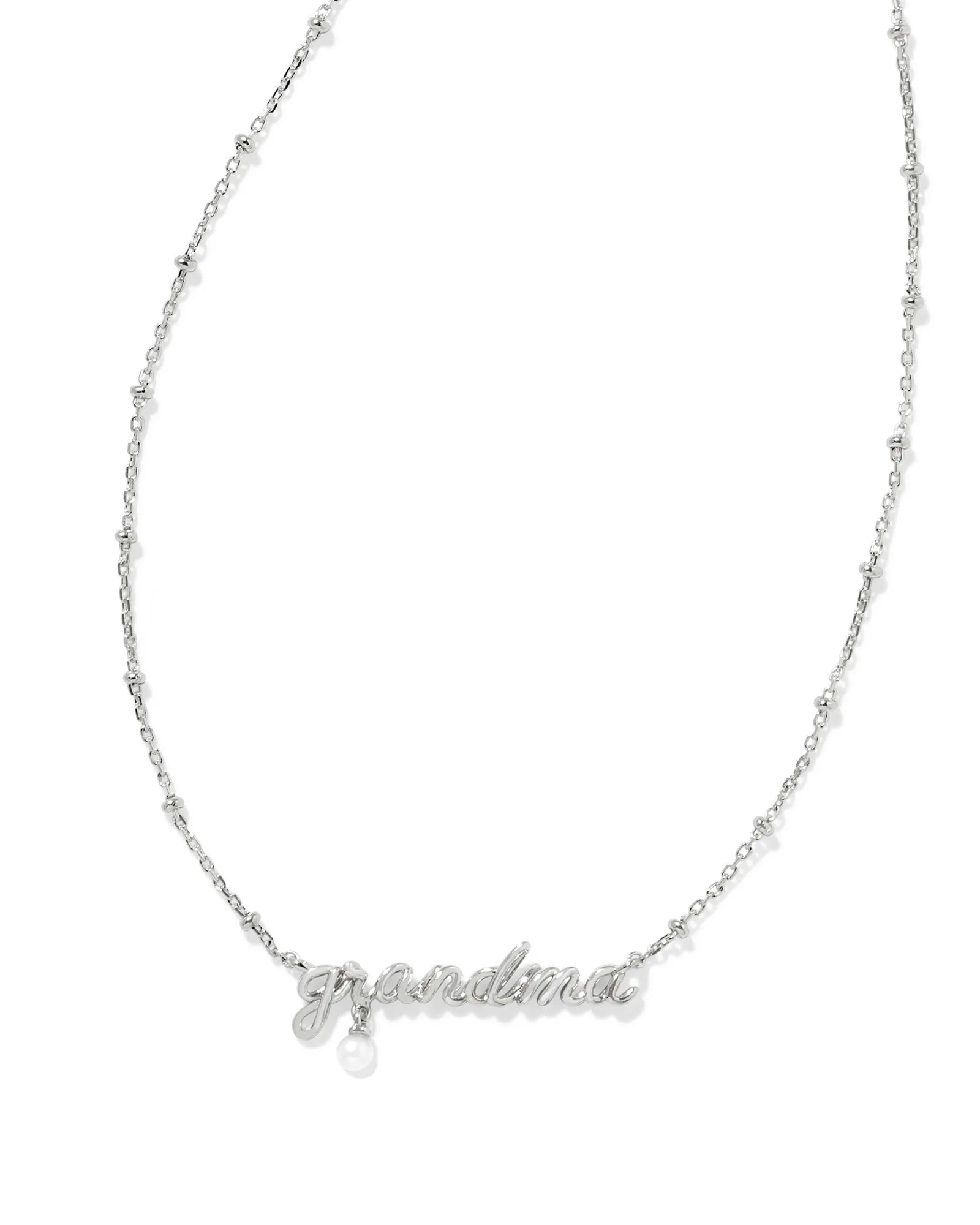 Kendra Scott Grandma Script Pendant Necklace Silver White Pearl-Necklaces-Kendra Scott-N00463RHD-The Twisted Chandelier