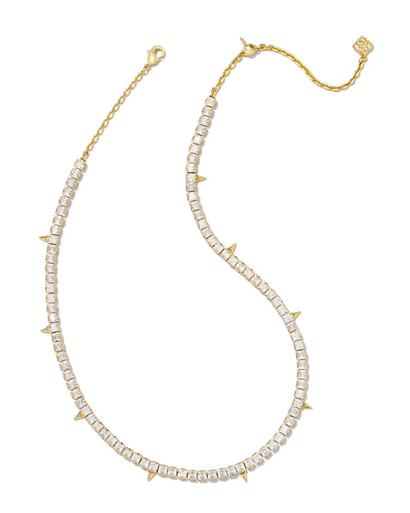 Kendra Scott Jacqueline Tennis Necklace Gold White Crystal-Necklaces-Kendra Scott-N00452GLD-The Twisted Chandelier