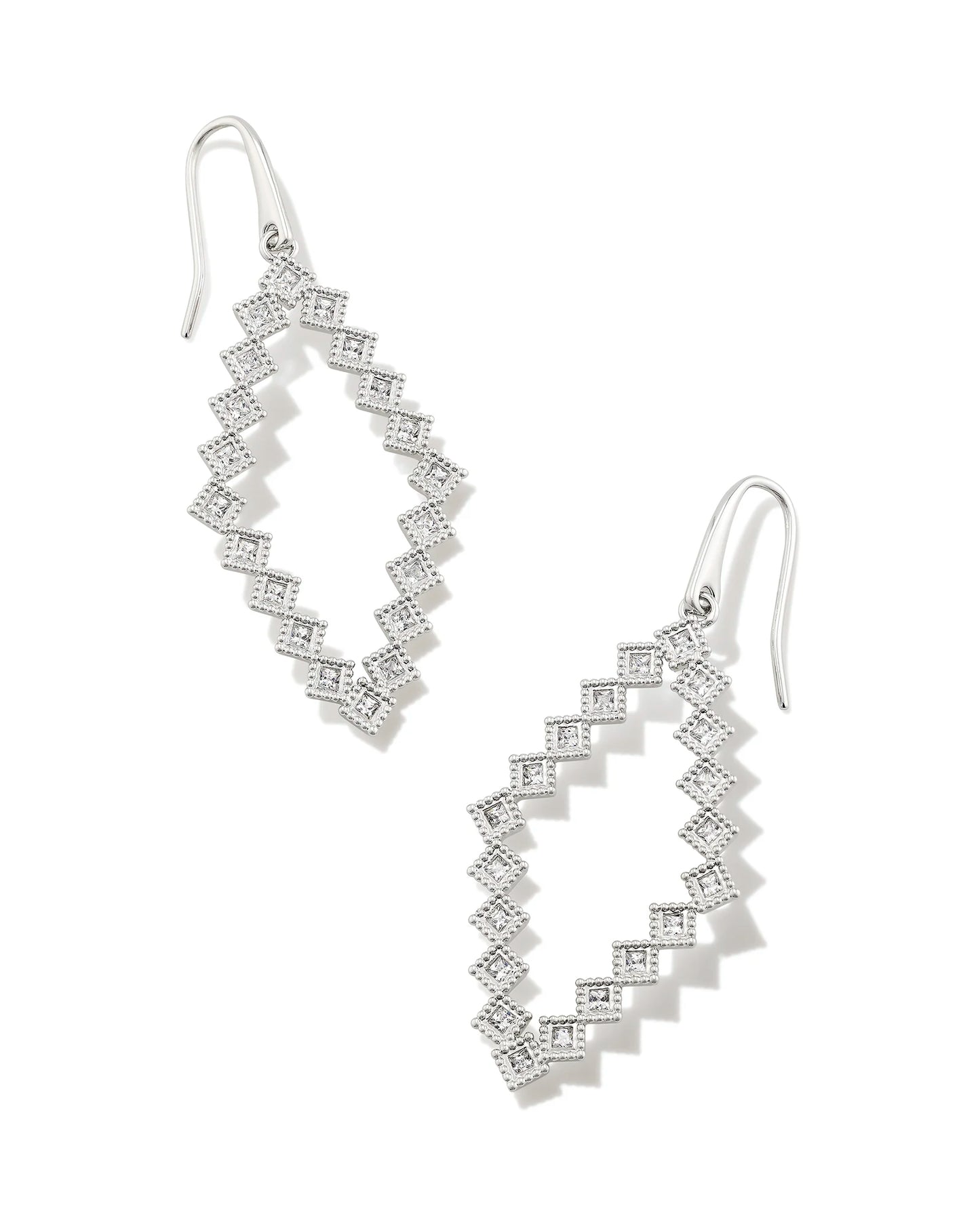 Kendra Scott Kinsley Open Frame Earrings Silver White CZ-Earrings-Kendra Scott-E00252RHD-The Twisted Chandelier