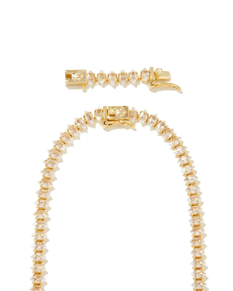 Kendra Scott Larsan Tennis Necklace Gold White CZ-Necklaces-Kendra Scott-N00183GLD-The Twisted Chandelier