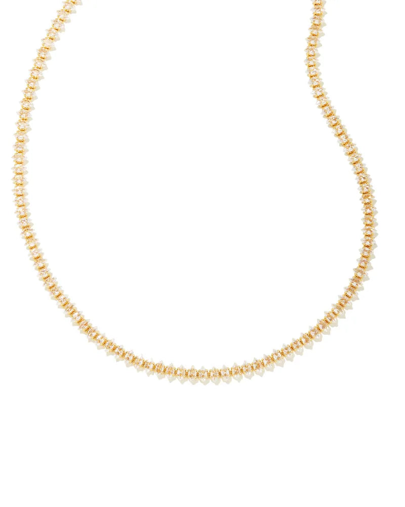 Kendra Scott Larsan Tennis Necklace Gold White CZ-Necklaces-Kendra Scott-N00183GLD-The Twisted Chandelier