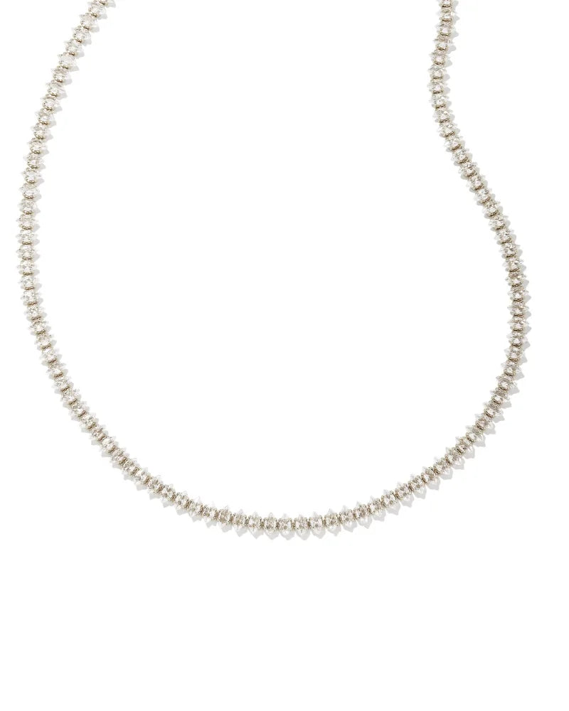 Kendra Scott Larsan Tennis Necklace Silver White CZ-Necklaces-Kendra Scott-N00183RHD-The Twisted Chandelier