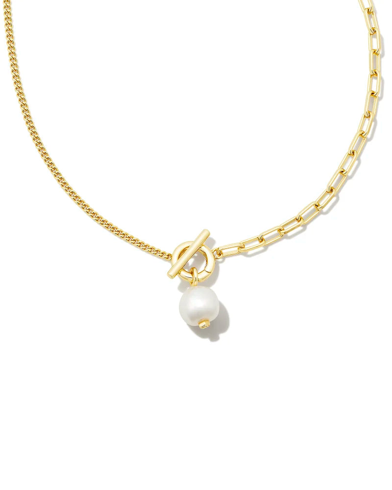 Kendra Scott Leighton Convertible Pearl Chain Necklace Gold White Pearl-Necklaces-Kendra Scott-N00220GLD-The Twisted Chandelier