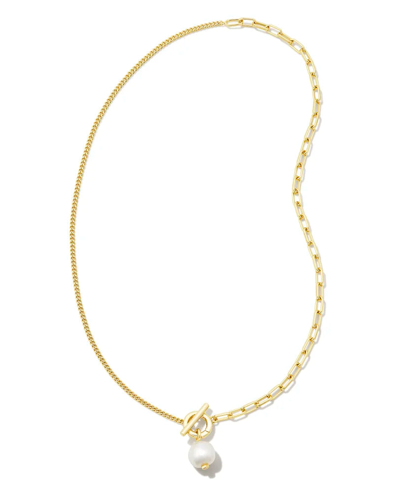 Kendra Scott Leighton Convertible Pearl Chain Necklace Gold White Pearl-Necklaces-Kendra Scott-N00220GLD-The Twisted Chandelier