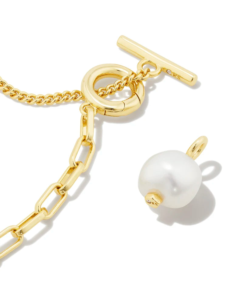 Kendra Scott Leighton Convertible Pearl Chain Necklace Gold White Pearl-Necklaces-Kendra Scott-N00220GLD-The Twisted Chandelier