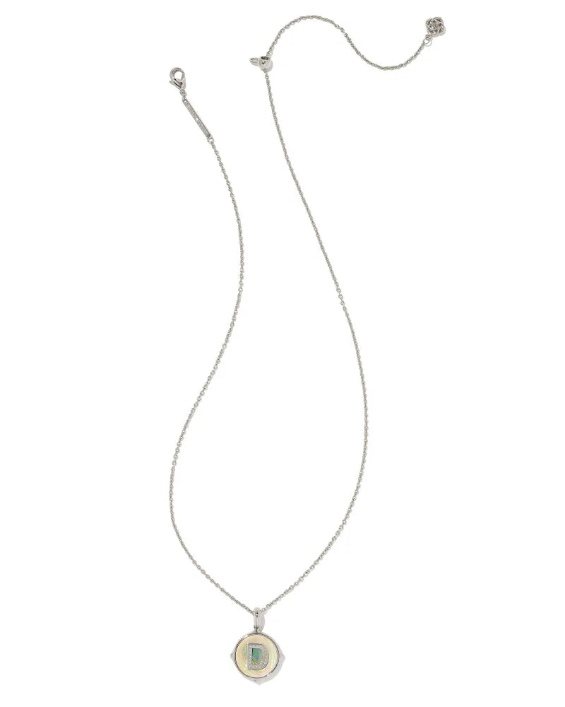 Kendra Scott Letter D Disc Pendant Necklace Rhodium Iridescent Abalone-Necklaces-Kendra Scott-N1800RHD-The Twisted Chandelier