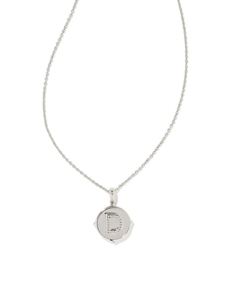 Kendra Scott Letter D Disc Pendant Necklace Rhodium Iridescent Abalone-Necklaces-Kendra Scott-N1800RHD-The Twisted Chandelier