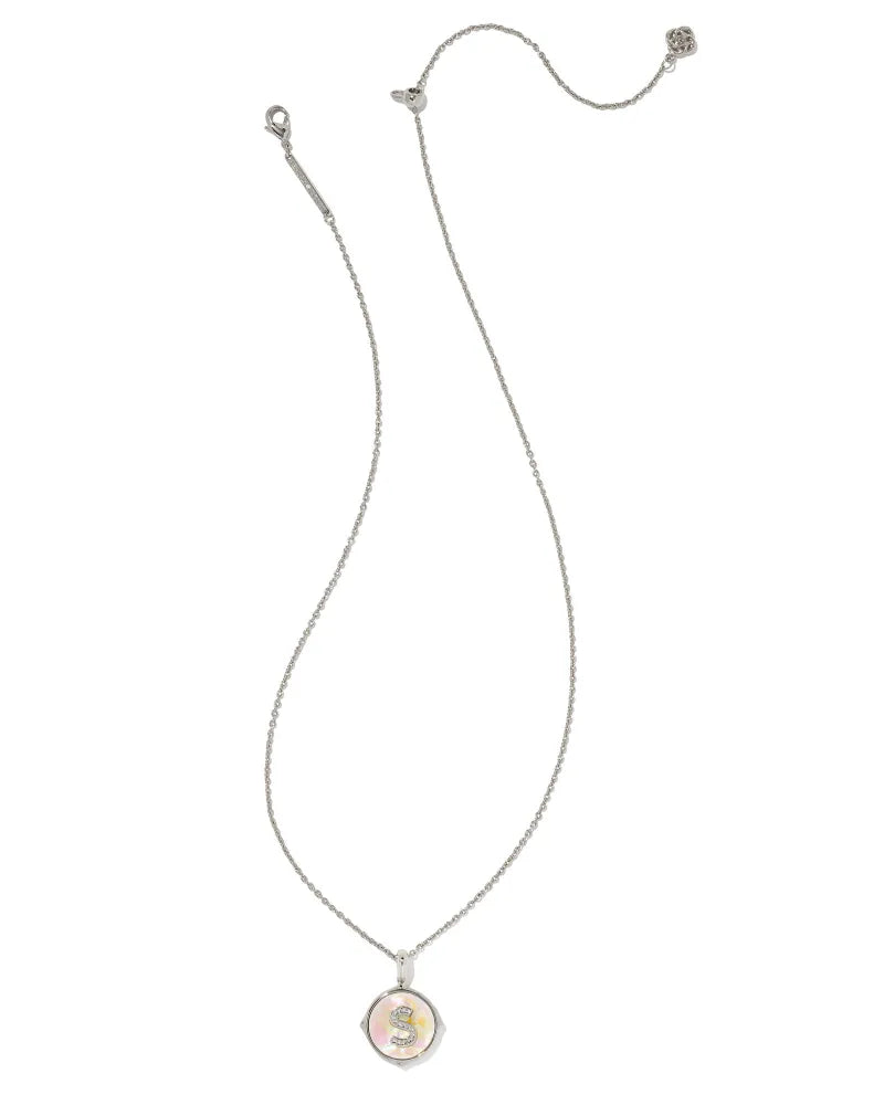 Kendra Scott Letter S Disc Pendant Necklace Rhodium Iridescent Abalone-Necklaces-Kendra Scott-N1800RHD-The Twisted Chandelier