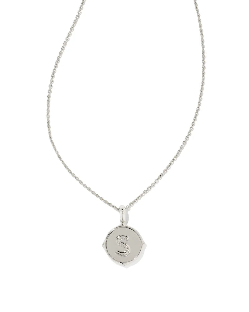 Kendra Scott Letter S Disc Pendant Necklace Rhodium Iridescent Abalone-Necklaces-Kendra Scott-N1800RHD-The Twisted Chandelier