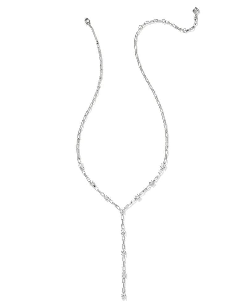 Kendra Scott Lexi Y Necklace Silver White Crystal-Necklaces-Kendra Scott-CR 07/31/24,FD 07/31/24,N00726RHD-The Twisted Chandelier
