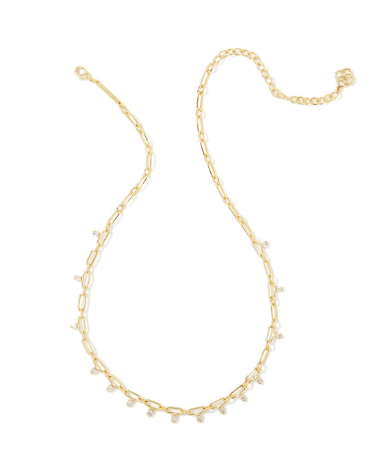 Kendra Scott Lindy Crystal Chain Necklace Gold White CZ-Necklaces-Kendra Scott-N00350GLD-The Twisted Chandelier