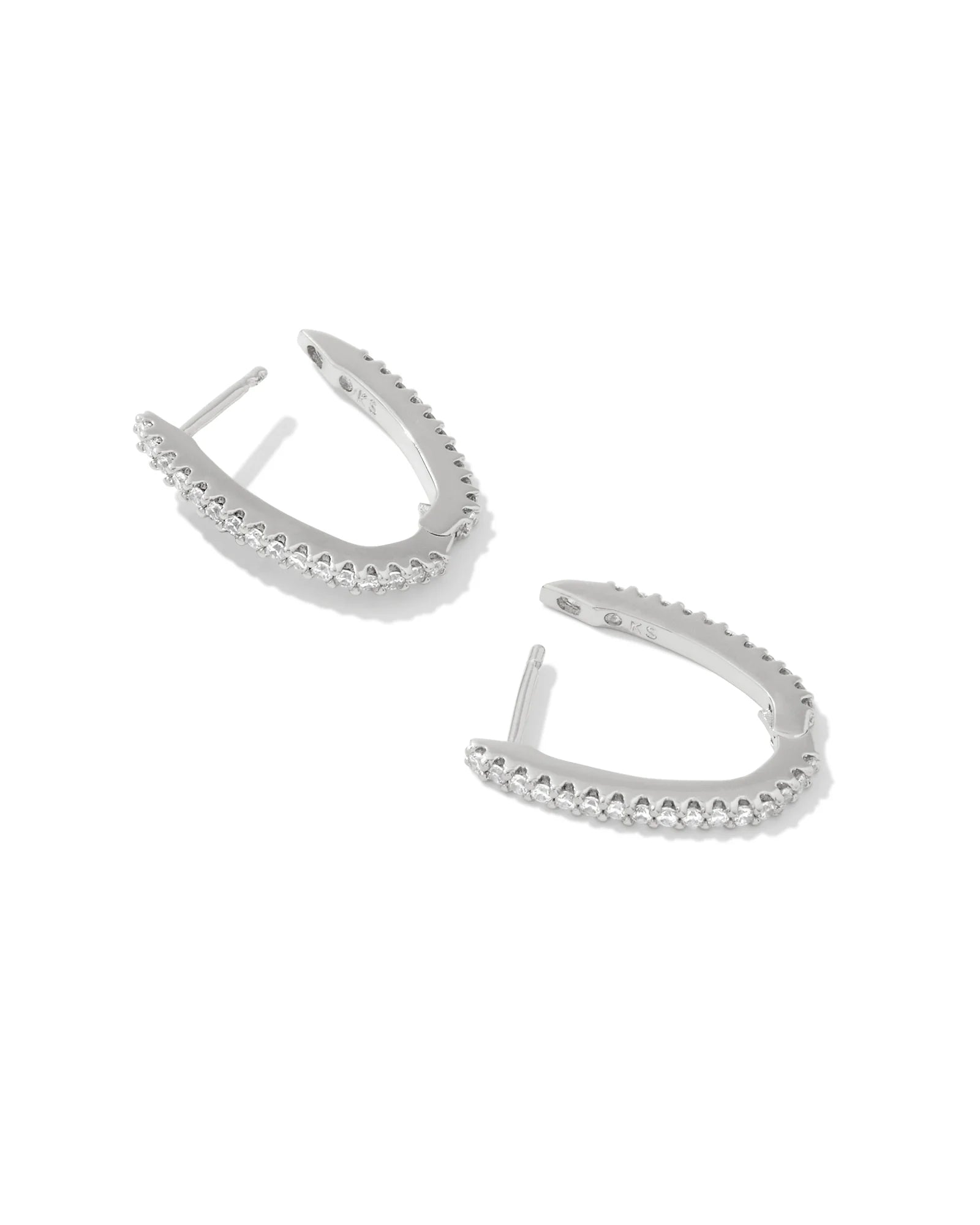 Kendra Scott Murphy Pave Huggie Earrings Silver White CZ-Earrings-Kendra Scott-E00278RHD-The Twisted Chandelier