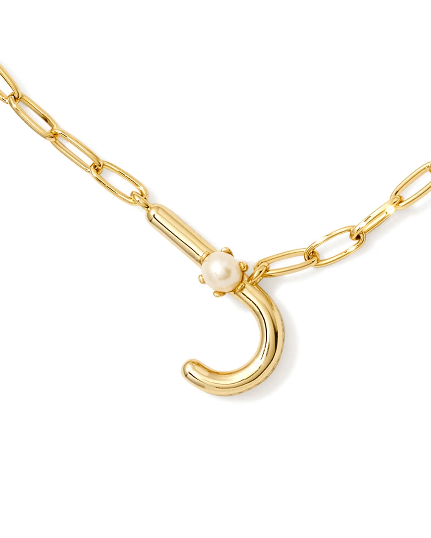 Kendra Scott Pearl Letter J Short Pendant Necklace Gold White Pearl-Necklaces-Kendra Scott-CR 07/31/24,FD 07/31/24,N00736GLD-The Twisted Chandelier