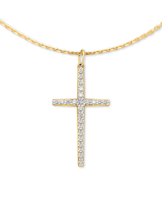 Kendra Scott Large Cross Pendant Necklace 14K Gold White Diamond-Necklaces-Kendra Scott-Max Retail, N1534GLD-The Twisted Chandelier