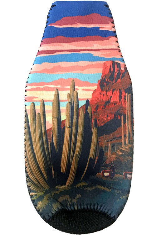 Southwest Landscape & Turquoise Cactus Zipper Charm Bottle Drink Sleeve-Drink Sleeves-Blandice-05/19/24, 1st md, SD4013-The Twisted Chandelier