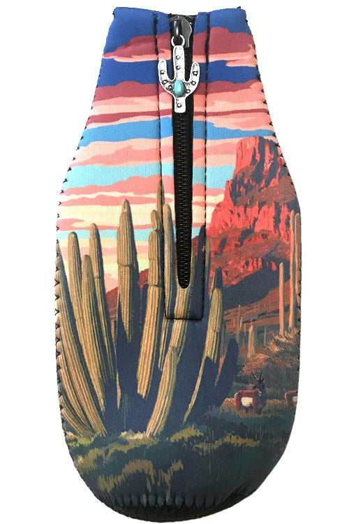 Southwest Landscape & Turquoise Cactus Zipper Charm Bottle Drink Sleeve-Drink Sleeves-Blandice-05/19/24, 1st md, SD4013-The Twisted Chandelier
