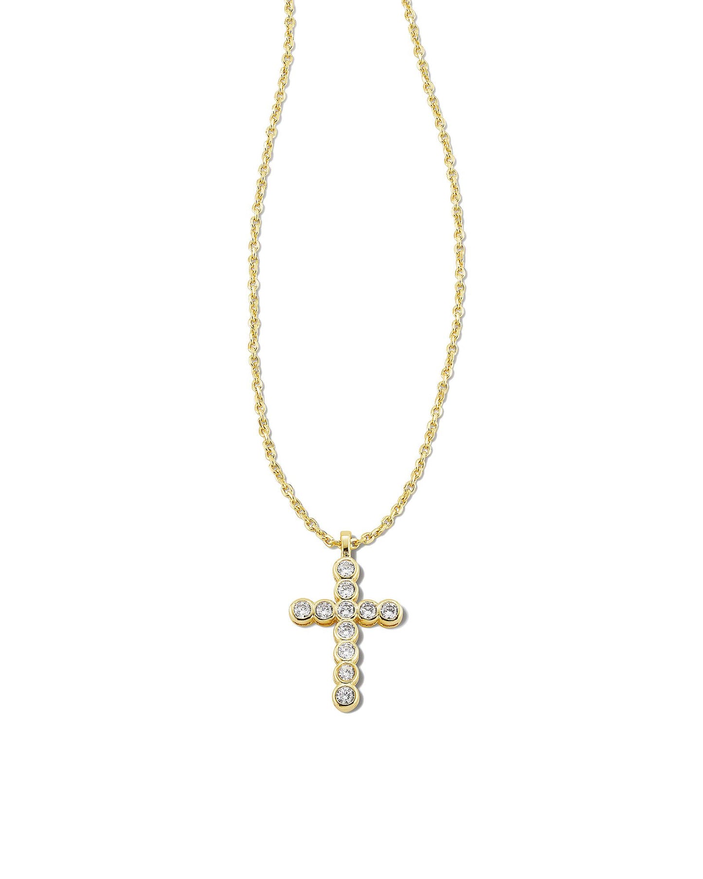 Kendra Scott Crystal Cross Pendant Necklace Gold White Crystal-Necklaces-Kendra Scott-N1900RHD-The Twisted Chandelier