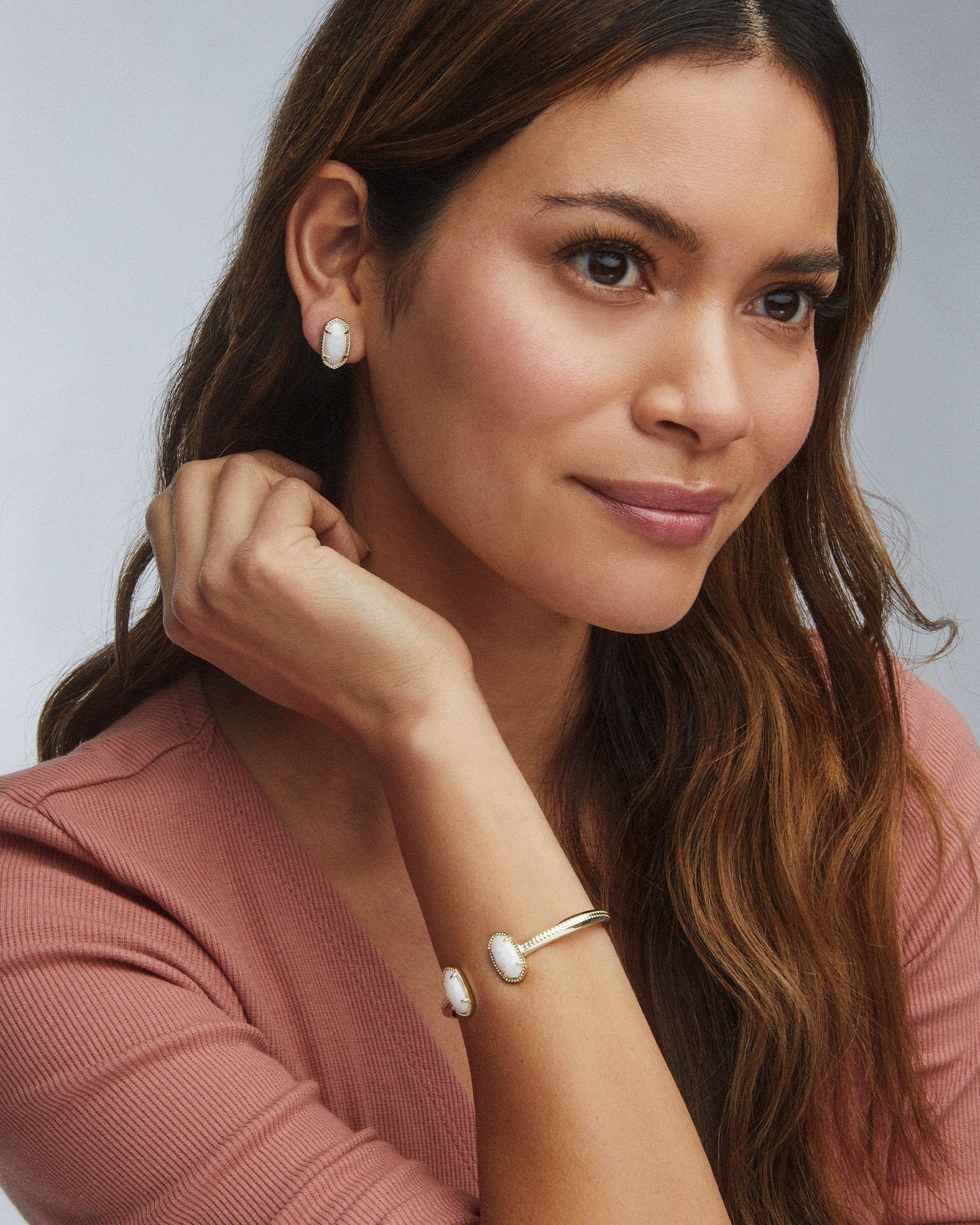 Kendra Scott Baguette Ellie Stud Earrings Rhodium White Opal-Earrings-Kendra Scott-E1990RHD-The Twisted Chandelier