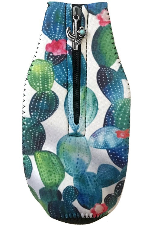 Cactus Print & Gemstone Zipper Charm Bottle Drink Sleeve-Drink Sleeves-Blandice-SD4015-The Twisted Chandelier