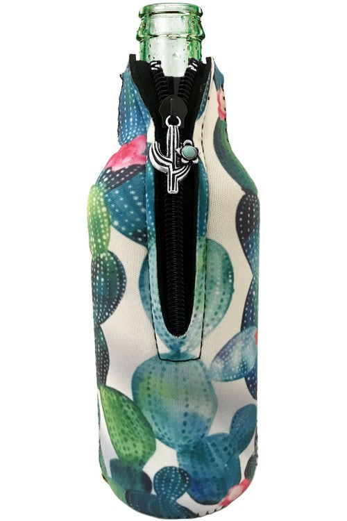 Cactus Print & Gemstone Zipper Charm Bottle Drink Sleeve-Drink Sleeves-Blandice-05/19/24, 1st md, SD4015-The Twisted Chandelier