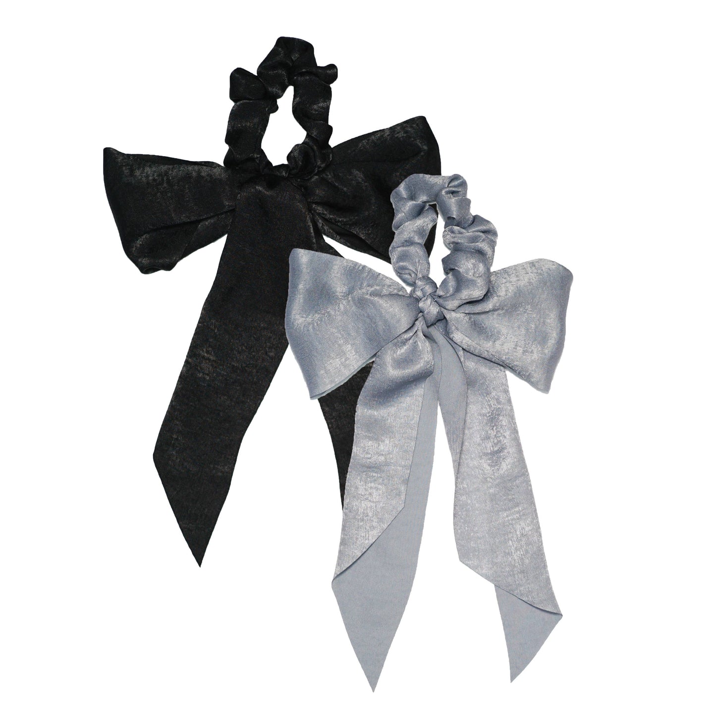 Satin Scarf Scrunchies - Black/Gray-KITSCH-Accessories,FD JAN 24-The Twisted Chandelier