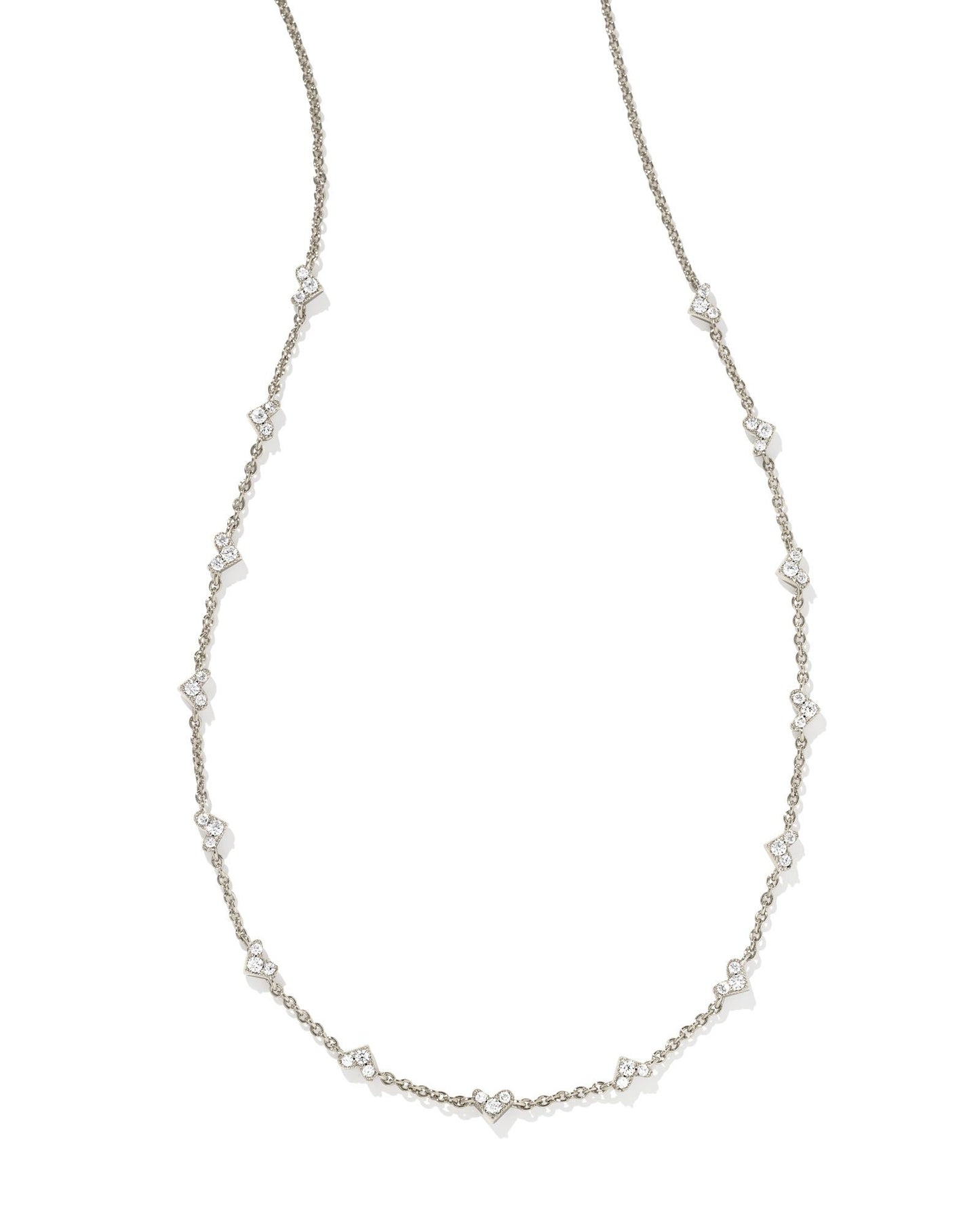 Kendra Scott Haven Heart Strand Necklace Rhodium White Crystal-Necklaces-Kendra Scott-N1908RHD-The Twisted Chandelier