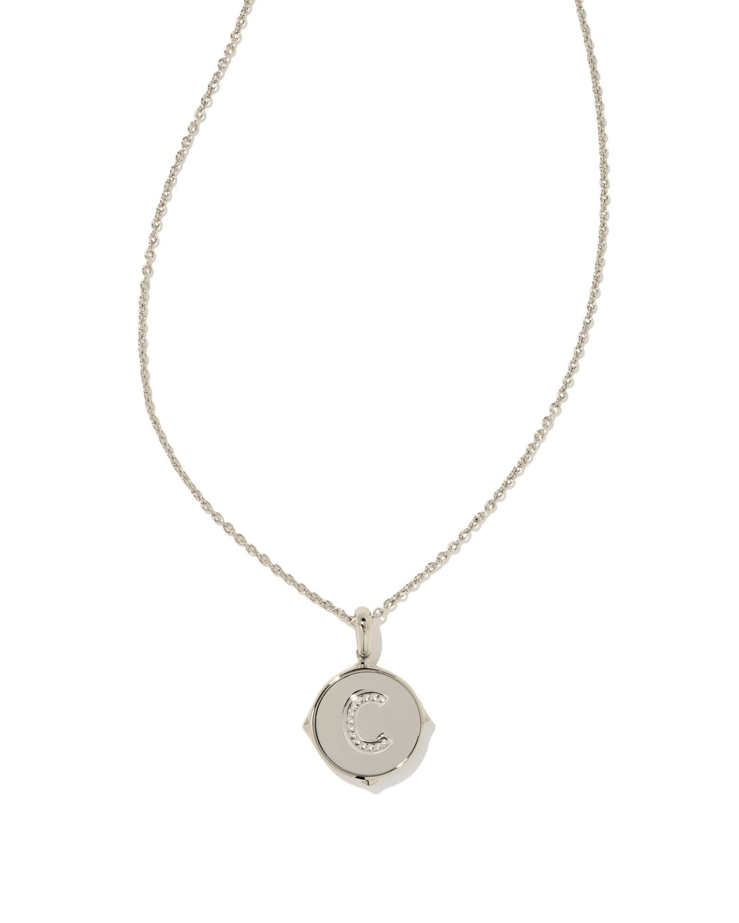 Kendra Scott Letter C Disc Pendant Necklace Rhodium Black Mother of Pearl-Necklaces-Kendra Scott-N1800RHD-C-The Twisted Chandelier