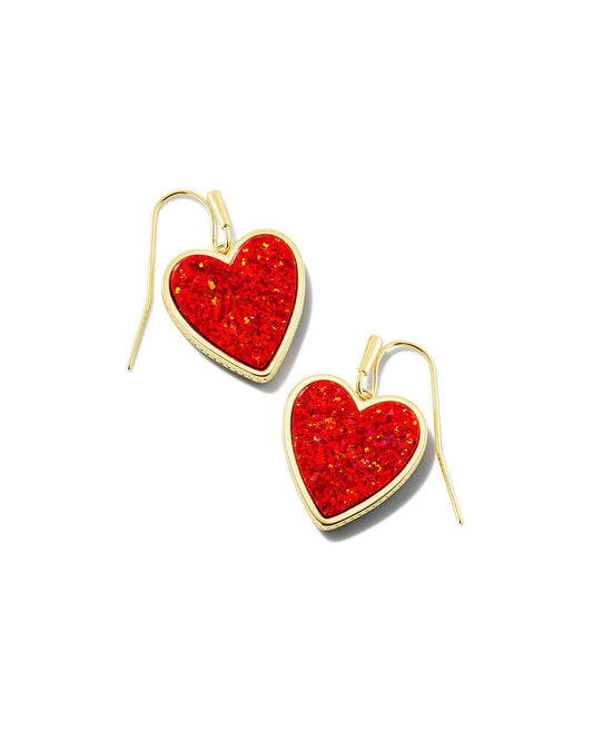 Kendra Scott Heart Drop Earrings Gold Red Kyocera Opal-Earrings-Kendra Scott-E1991GLD-The Twisted Chandelier
