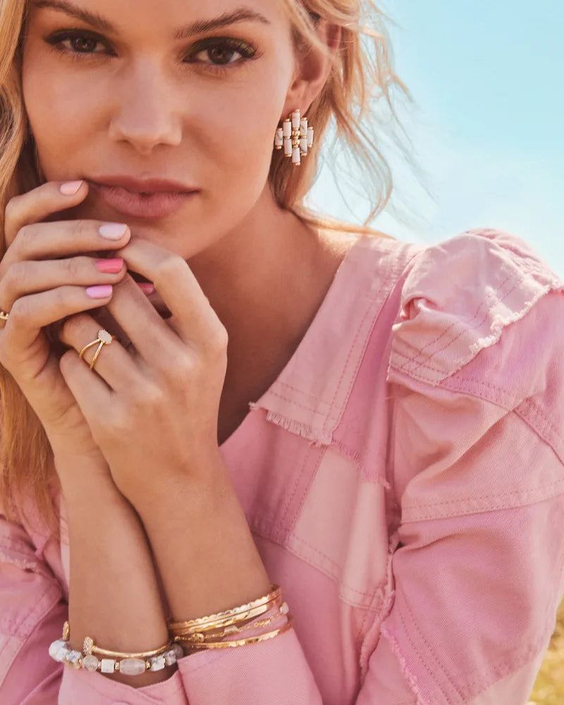 Kendra Scott Ember Stretch Bracelet Gold White Howlite-Bracelets-Kendra Scott-B1423GLD-The Twisted Chandelier