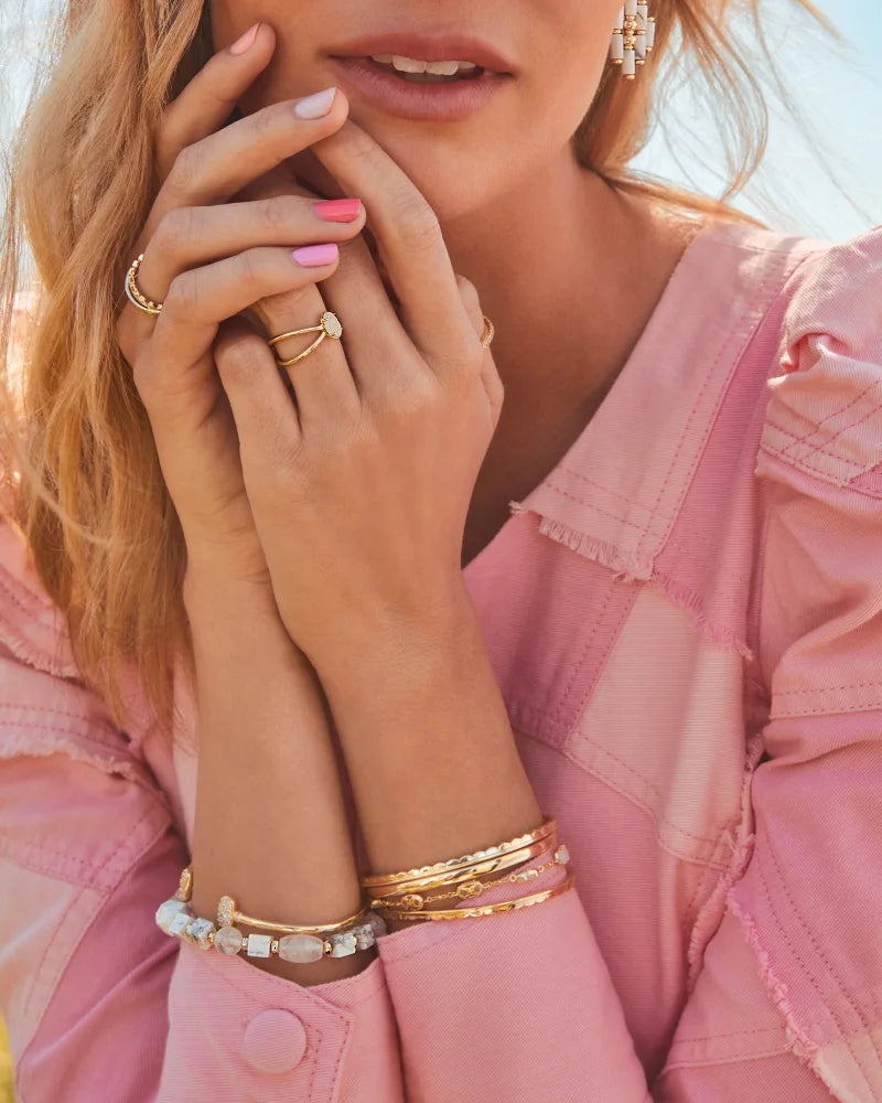 Kendra Scott Ember Stretch Bracelet Gold White Howlite-Bracelets-Kendra Scott-B1423GLD-The Twisted Chandelier