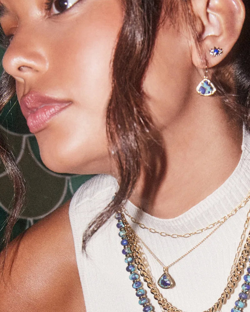 Kendra Scott Kendall Drop Earrings Gold Bronze Veined Lapis Turquoise-Earrings-Kendra Scott-E1949GLD-The Twisted Chandelier