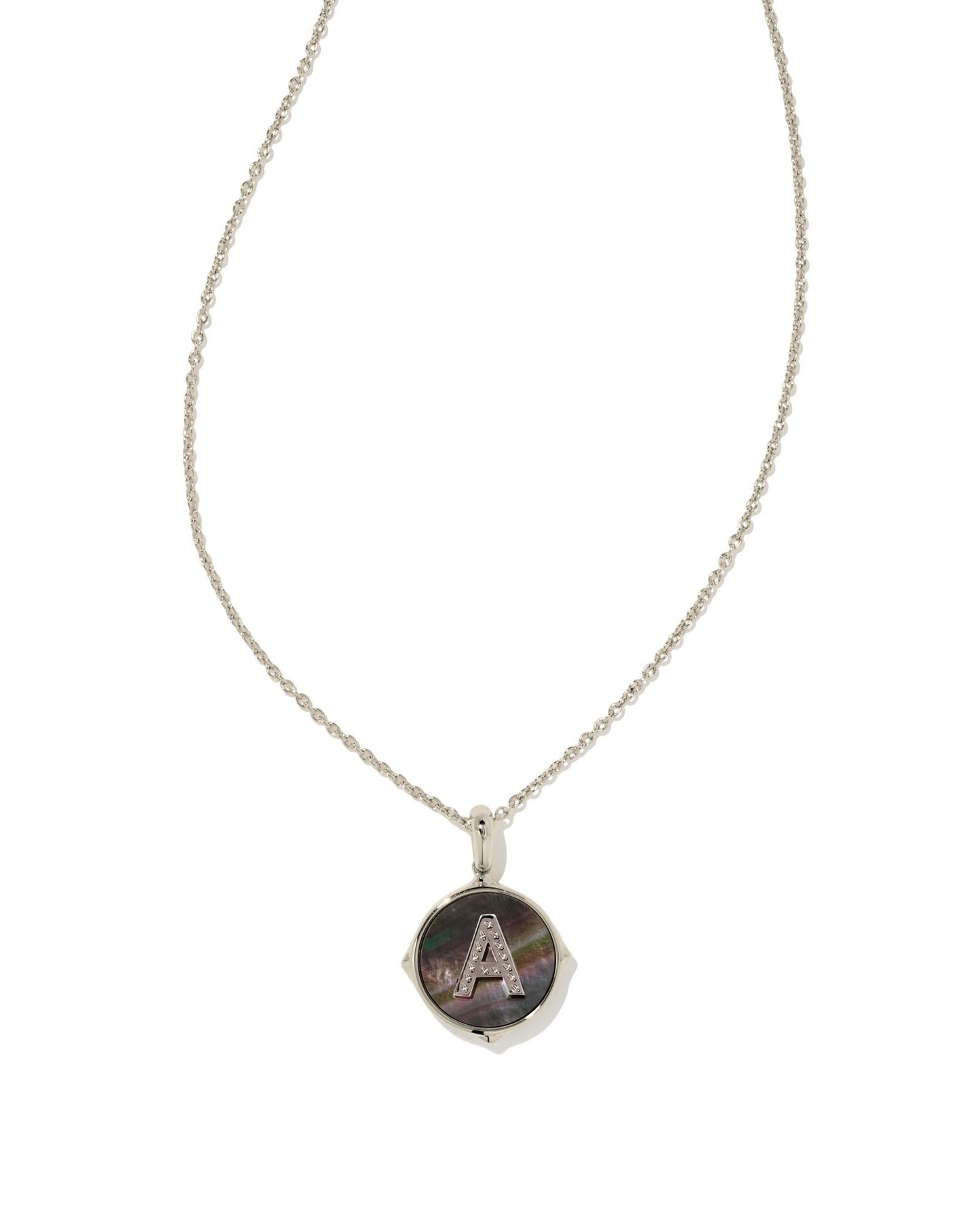 Kendra Scott Letter A Disc Pendant Necklace Rhodium Black Mother of Pearl-Necklaces-Kendra Scott-N1800RHD-A-The Twisted Chandelier