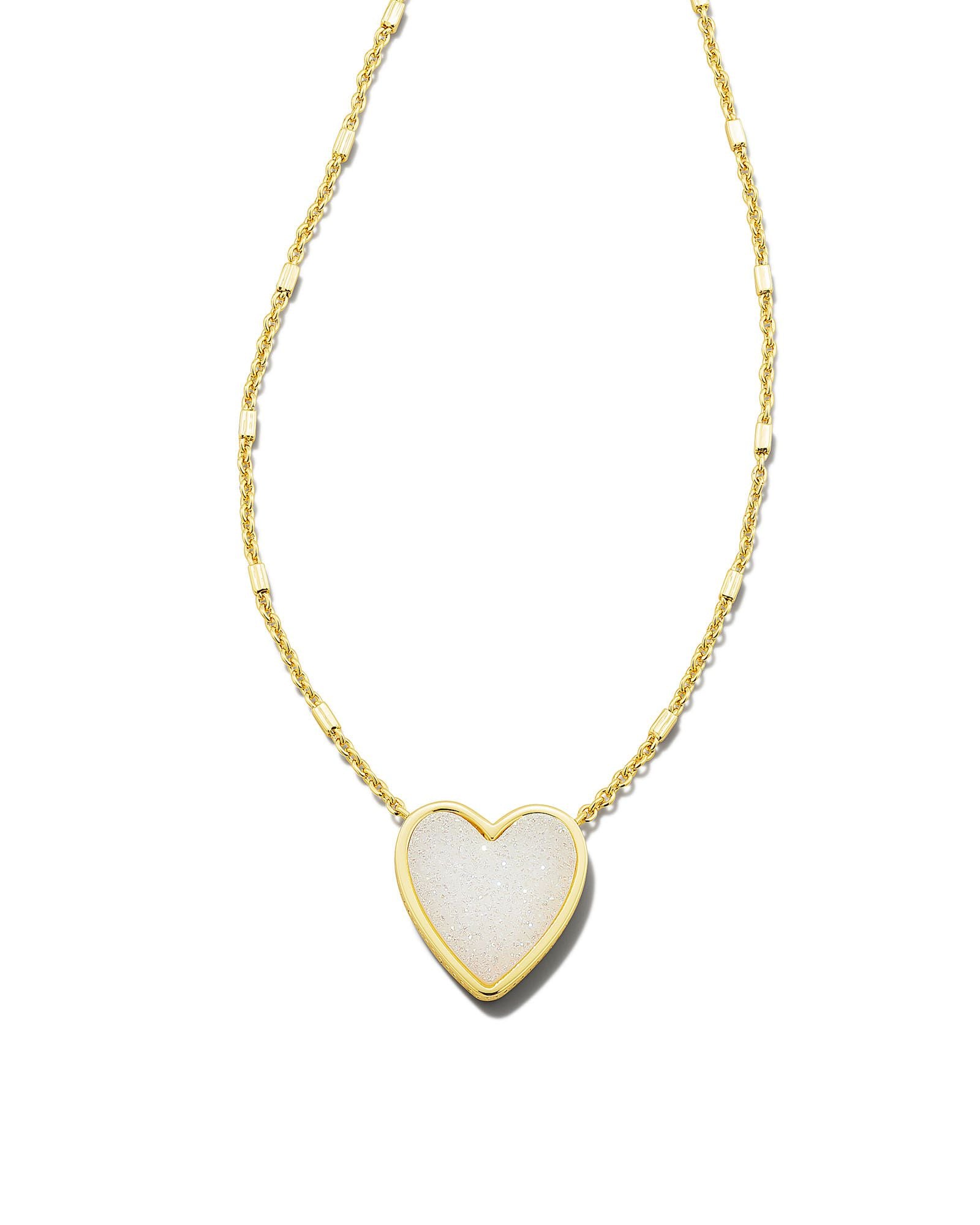 Ari Heart Gold Pendant Necklace in Black Drusy