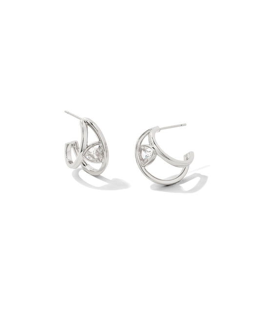 Kendra Scott Arden Huggie Earrings Rhodium White Crystal-Earrings-Kendra Scott-05/19/24, 1st md, E1956RHD, Max Retail-The Twisted Chandelier