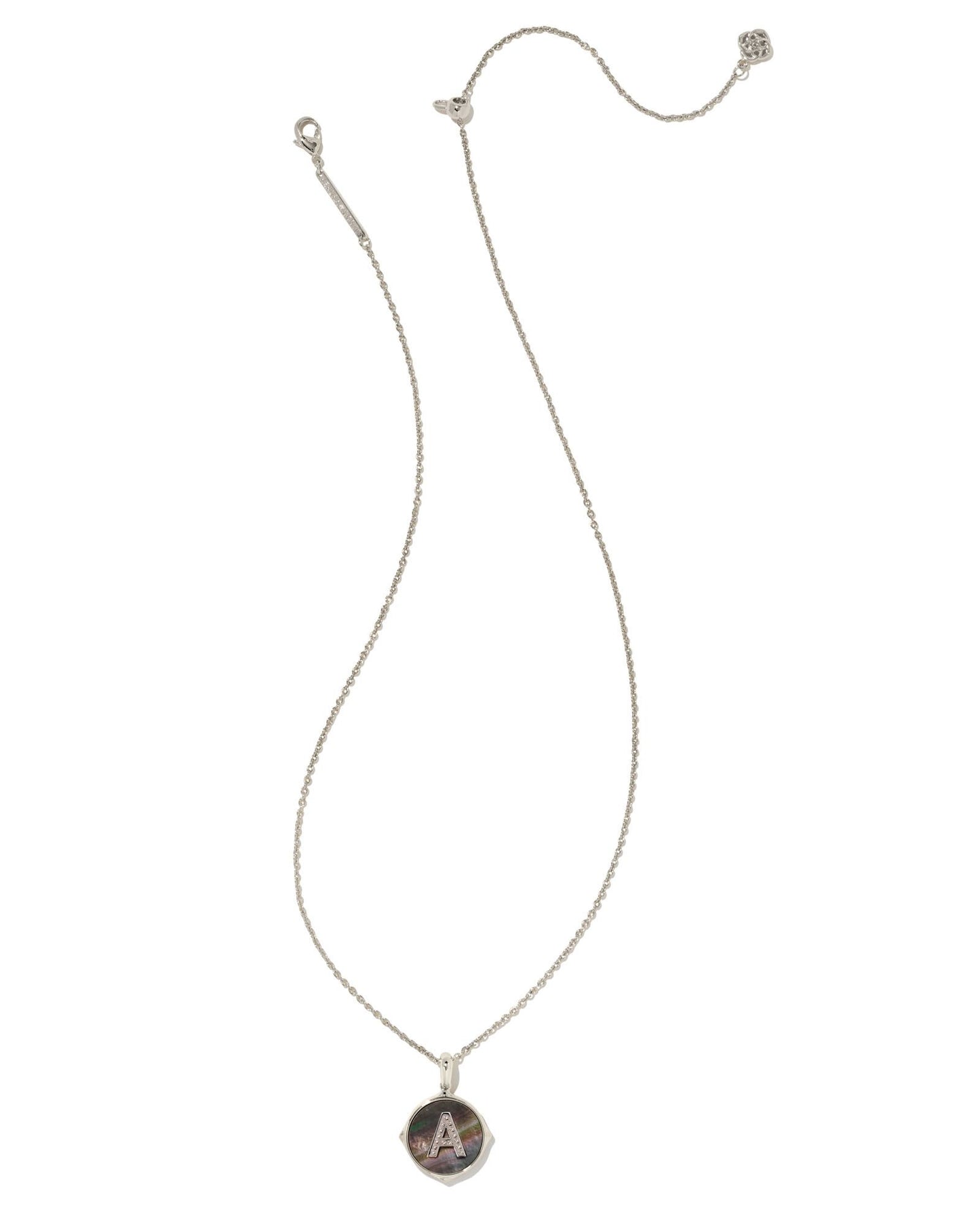 Kendra Scott Letter A Disc Pendant Necklace Rhodium Black Mother of Pearl-Necklaces-Kendra Scott-N1800RHD-A-The Twisted Chandelier