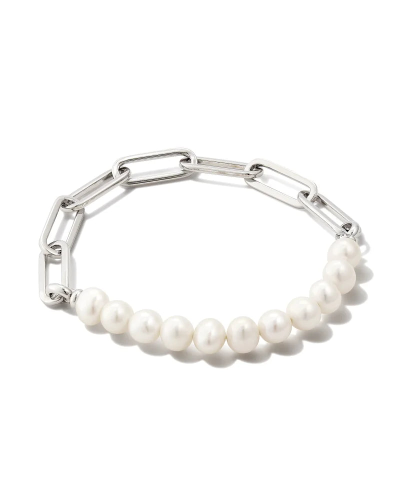 Kendra Scott Ashton Half Chain Bracelet Rhodium White Pearl-Bracelets-Kendra Scott-B1494RHD-The Twisted Chandelier