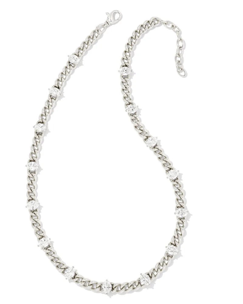 Kendra Scott Cailin Crystal Chain Necklace Rhodium Metal White CZ-Necklaces-Kendra Scott-N1944RHD-The Twisted Chandelier