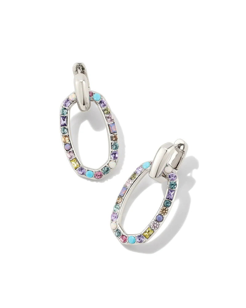 Kendra Scott Devin Crystal Link Earrings Rhodium Pastel Mix Crystals-Earrings-Kendra Scott-E2049RHD-The Twisted Chandelier